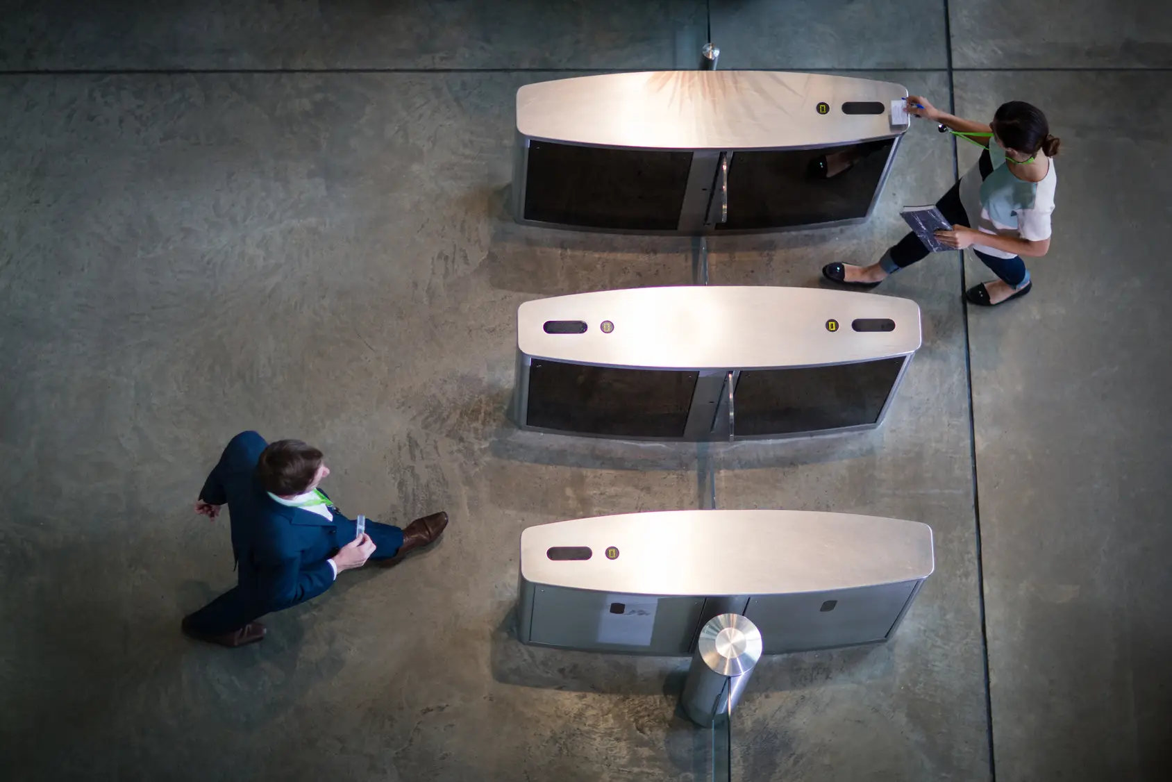 Overhead shot of security gates