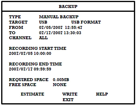 Manual Backup Menu