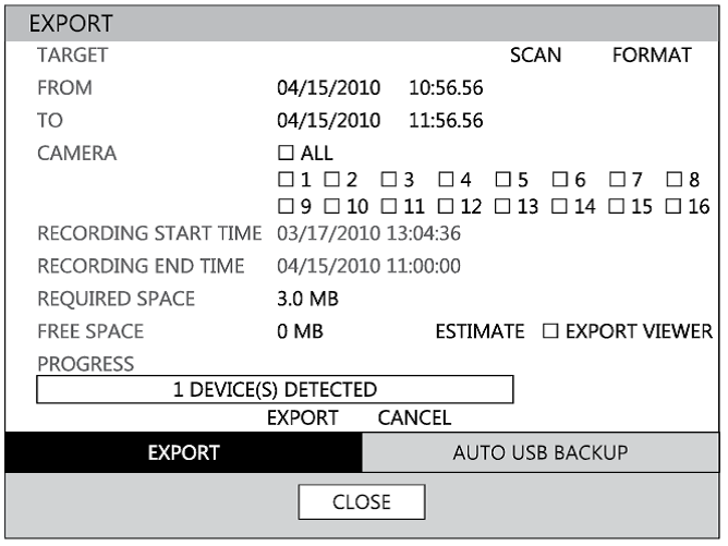 Manual Export Page